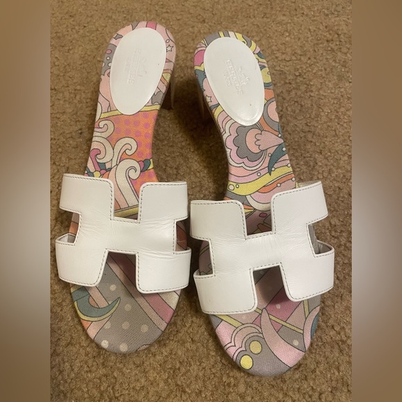 Authentic Hermes leather Oasis white slides sandals - Picture 5 of 7